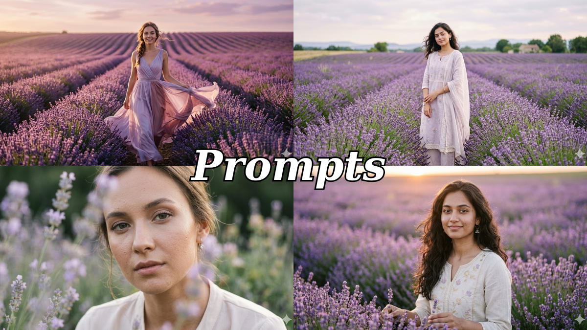 10 Viral Google Gemini AI Photo Editing Prompts for Girls to Create Stunning Lavender Field Cinematic Portraits