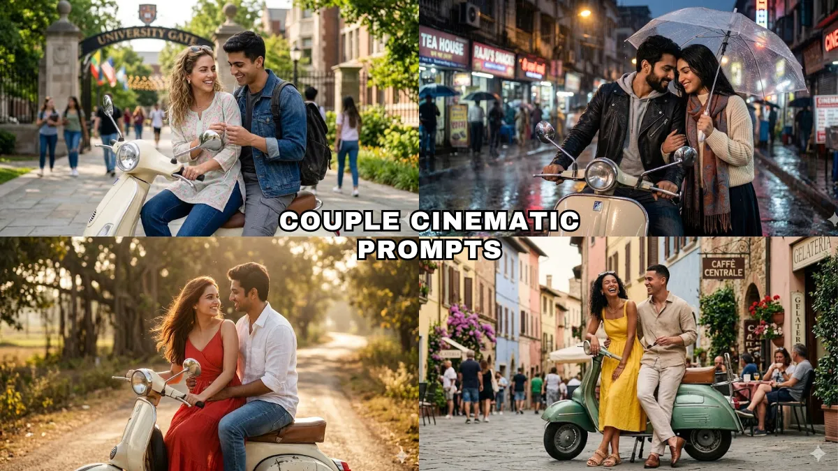 13 Gemini AI Vespa Couple Cinematic Prompts to Create DSLR-Style Professional Portraits