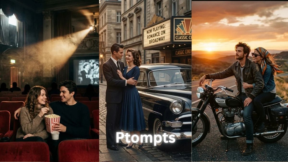 13 Prompt for Gemini AI Retro Style Couple Photo in Old-School Cinema Look